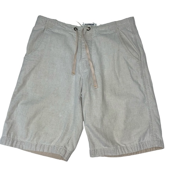Express Other - EXPRESS Linen Blend Button Fly Khaki Tie Waist Shorts - Men’s Medium